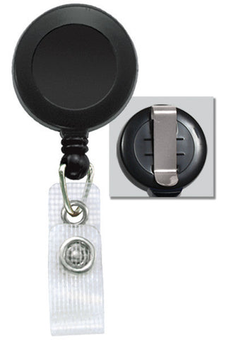 Plastic Clip-On Badge Reel, Black, 1-1/4" (32Mm) No Sticker, Reinforced Vinyl Strap W/Slide-Type Belt Clip (25/Pk)