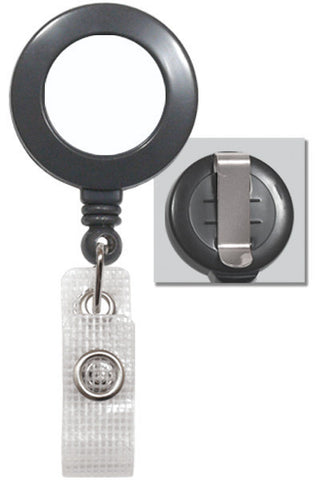 Plastic Clip-On Badge Reel, Grey, 1-1/4" (32Mm) No Sticker, Reinforced Vinyl Strap W/Slide-Type Belt Clip