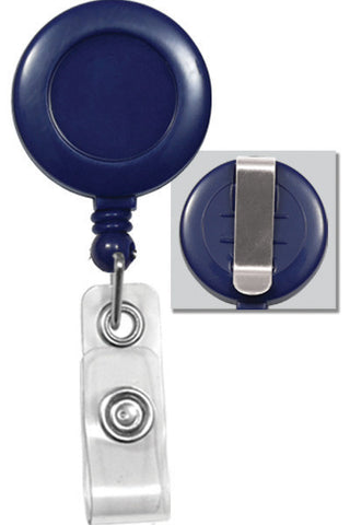 Plastic Clip-On Badge Reel, Blue, 1-1/4" (32Mm) W/Clear Vinyl Strap, No Sticker W/Slide-Type Belt Clip (25/Pk)