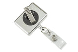 Rectangle Badge Reel, Chrome With Swivel Clip And Clear Vinyl Strap (25/Pk)