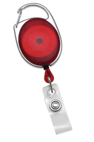 Badge Reel, Carabiner, Translucent Red,  Premier Badge Reel, 30" Cord, Clear Strap (25/Pk)