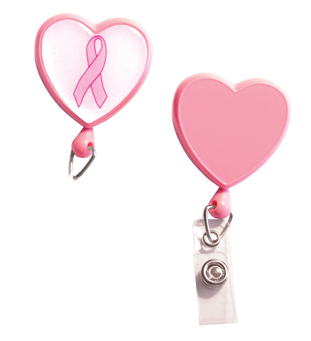 Badge Reel, Translucent Pink, Heart Shape, W/ Swivel Back (25/Pk)