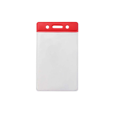 Vinyl Badge Holder, Clear W/Red Bar At Top, Cr80 Vertical (100/Pk)