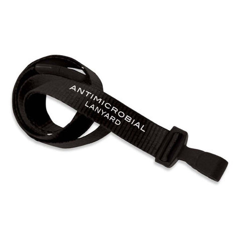 5/8" Antimicrobial Lanyard, Black, W/Black Breakaway, Wide Plastic Hook (25/Pk)