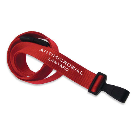 5/8" Antimicrobial Lanyard, Red, W/Black Breakaway, Wide Plastic Hook (25/Pk)