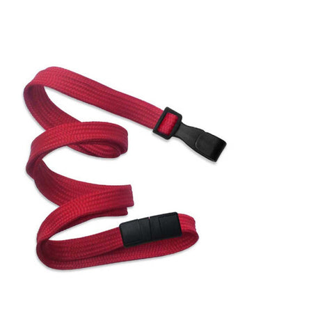 3/8" Flat Lanyard, Red, W/Breakaway And Black Wide Plastic No-Twist Hook (25/Pk)