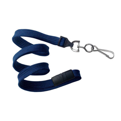 3/8" Flat Lanyard, Navy, W/Breakaway And Nps Swivel Hook (25/Pk)